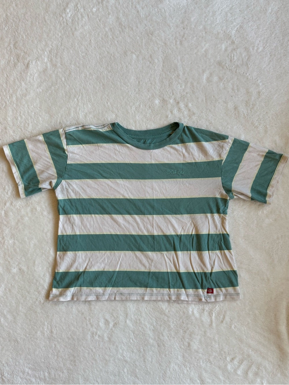 Dickies Green & Cream Striped T-Shirt Small S Short Sleeve Retro